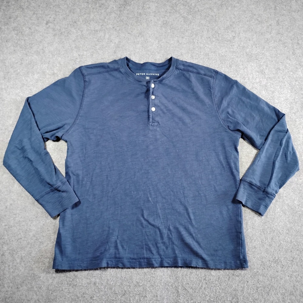 Peter Manning Men 2X Blue Long Sleeve Henley Shirt 100% Upland Cotton Casual